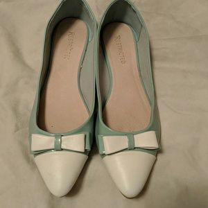 Tiffany blue and white bow flats